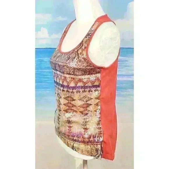 BONGO Tank Top RED SEQUIN Southwestern Shirt Racerback STRETCH Lightweight Med - Picture 2 of 6